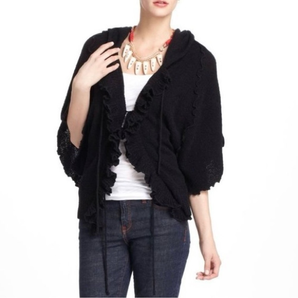 Anthropologie Sparrow ruffle tie front wool blend hooded cardigan